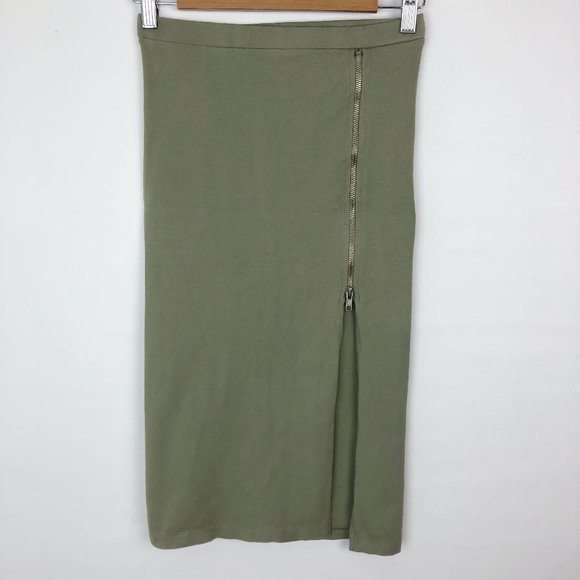 MONROW XS olive green maxi midi zip up skirt - Picture 2 of 6